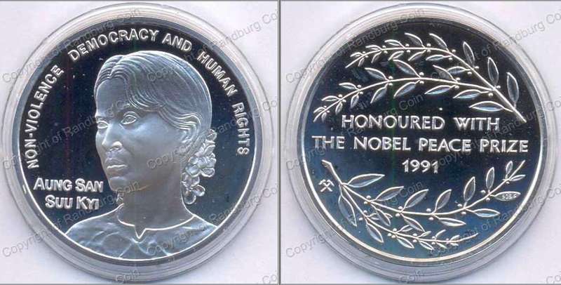 1 oz Norway Silver Medallion Nobel Peace Prize Aung San Suu Kyi