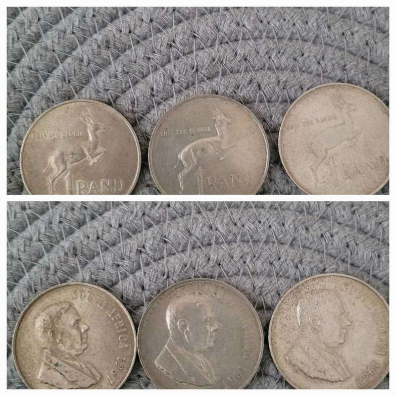 8 x Silver R1 Coins 1966, 1967, 1969