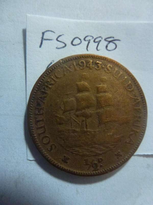 1943 Union of South Africa 1/2 penny