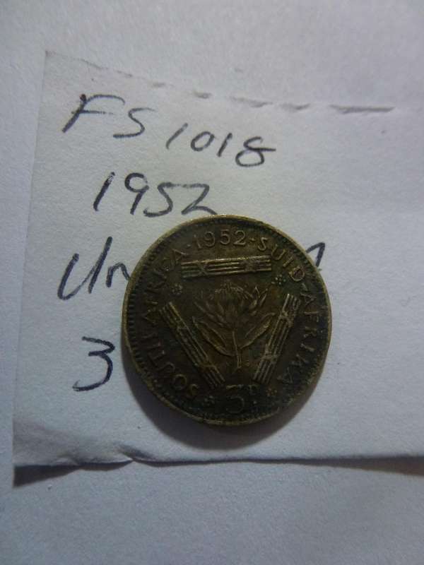 1952 Union of South Africa 3 pence