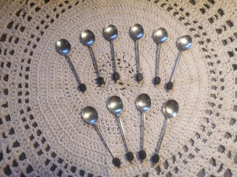 Vintage 1924 'Bean' Silver Spoons  10 Art Deco Coffee spoons  Sheffield England