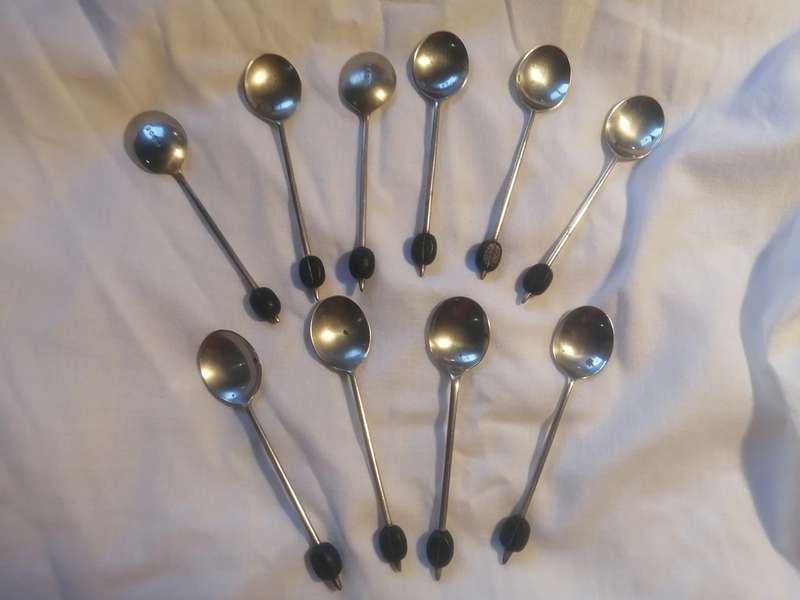Vintage 1924 'Bean' Silver Spoons  10 Art Deco Coffee spoons  Sheffield England