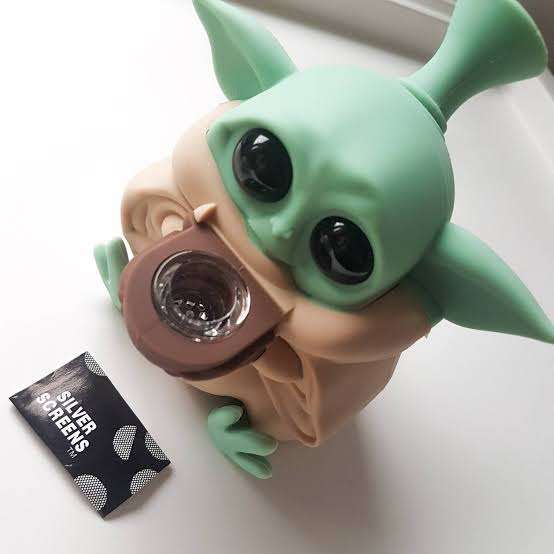 Baby Yoda Smoking Pipe with 5 Silver Screens | Silicone Pipe, Star Wars Gift, Smokers Gift,
