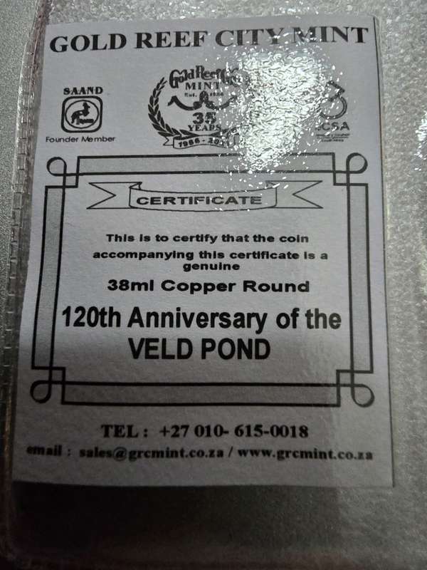 Anniversary of the Veldpond- 1 ounce copper coin - MINTERROR