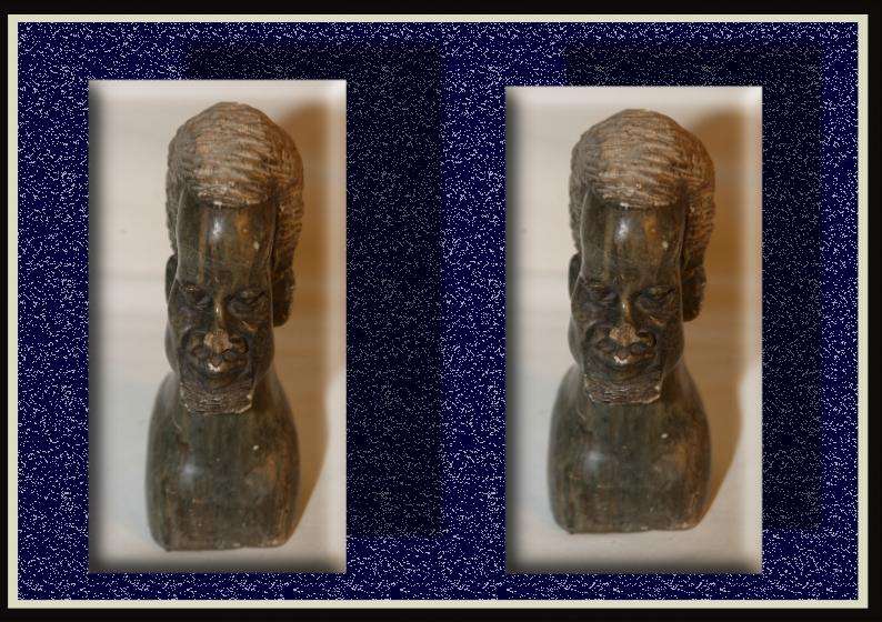 African Art - 1 x Sculptured Head in Solid Stone