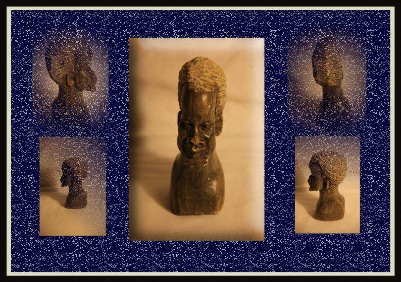 African Art - 1 x Sculptured Head in Solid Stone