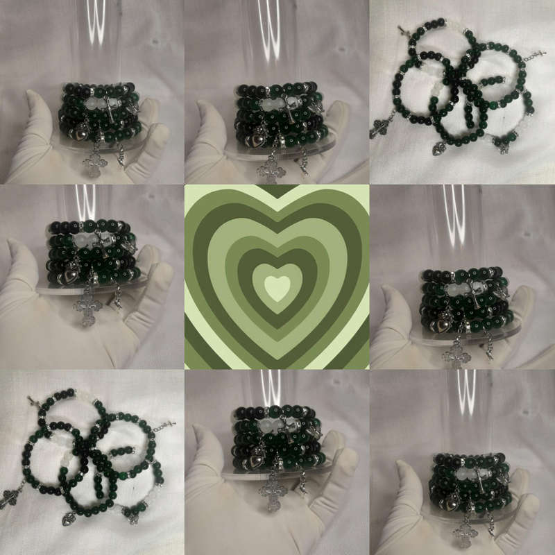 Charm Bracelet Set  Elegant Green Beaded Stack (5 Pieces)