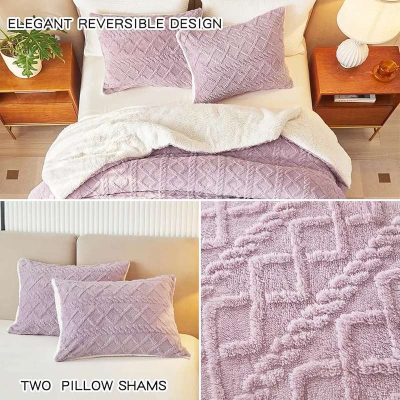 3pcs Queen Size Fleece Duvet Cover Set, Solid Color Autumn And Winter Bedding Set, Soft Comfortable.