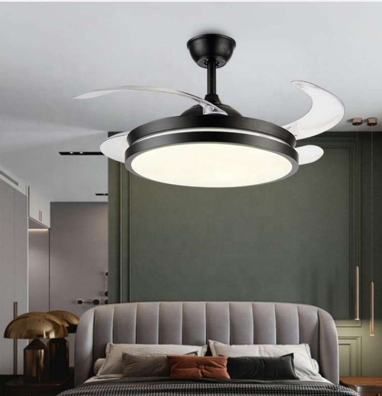 Hello Today 42 Inch 4 ABS Blades Modern Led Retractable Ceiling Fan Lights