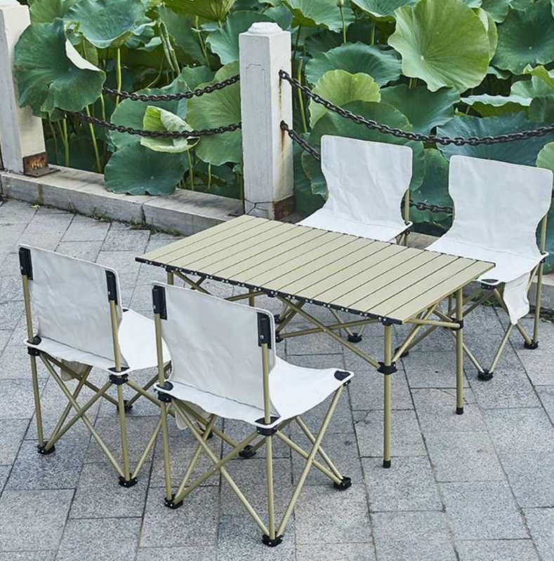 Folding Camping Table with 4 Chairs,Outdoor Portable Beach Table