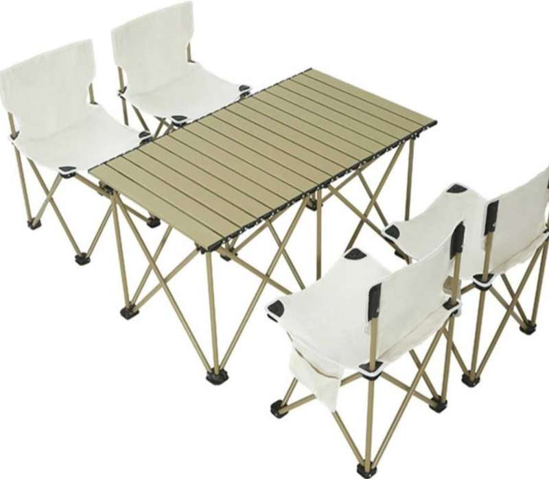 Folding Camping Table with 4 Chairs,Outdoor Portable Beach Table