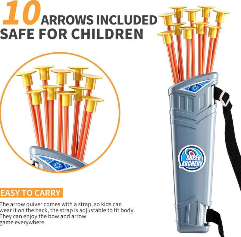 Bow and Arrow Set for Kids 3-10 Years, with 10 Suction Cup Arrows & Target