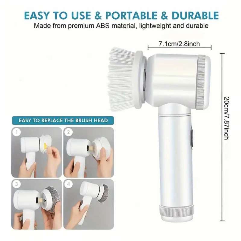 Combo Deal: Rechargeable Electric Cleaning Brush + 5-Pack FlexiClean Multi-Purpose Brushes
