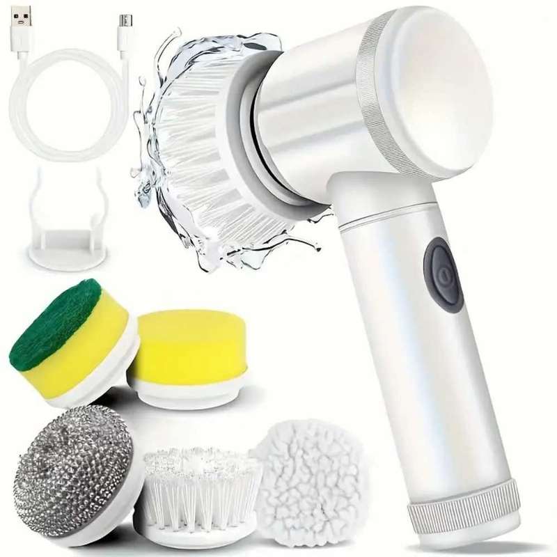 Combo Deal: Rechargeable Electric Cleaning Brush + 5-Pack FlexiClean Multi-Purpose Brushes