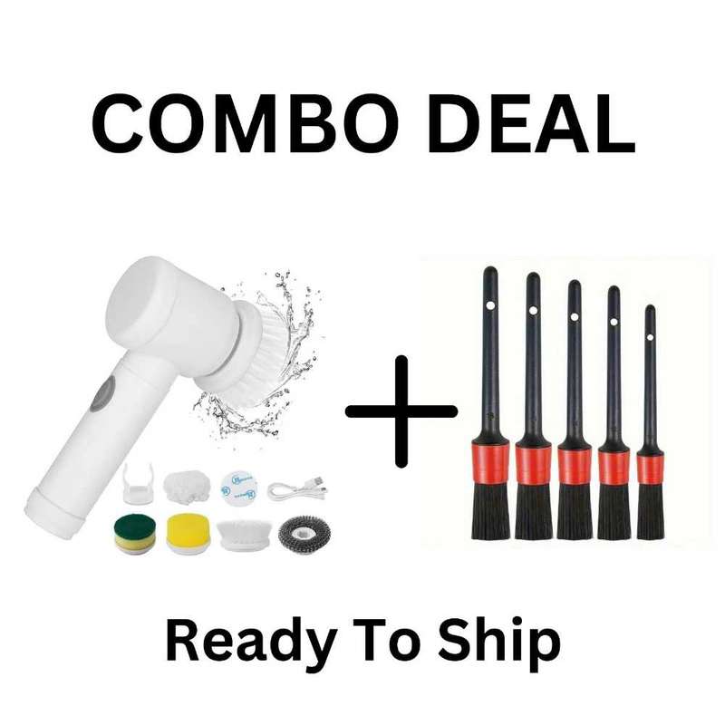 Combo Deal: Rechargeable Electric Cleaning Brush + 5-Pack FlexiClean Multi-Purpose Brushes