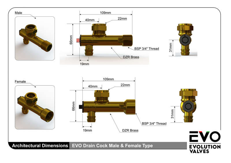 Evolution Valves Drain Cock | Drain Valve Male