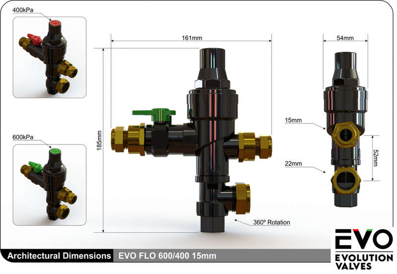 Evolution Valves 400kpa | 600kpa Pressure Control Valve 15mm | 22mm-Different Size