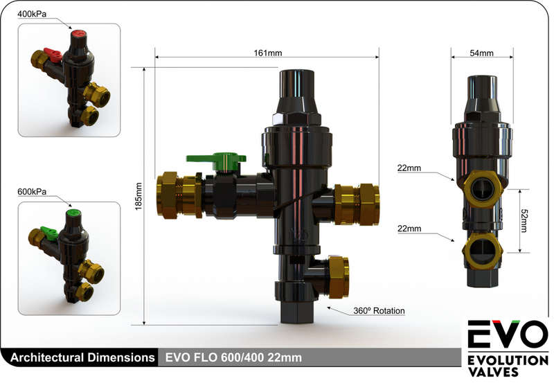 Evolution Valves 400kpa | 600kpa Pressure Control Valve 15mm | 22mm-Different Size
