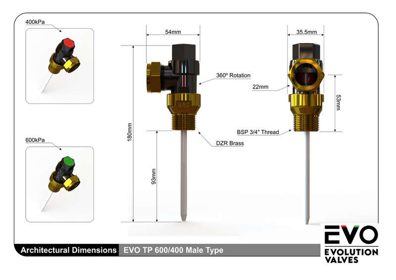 Evolution Valves 600kpa Temperature Relief Valve Male