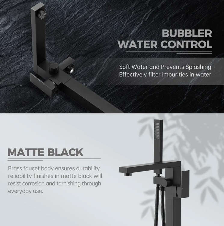 Kessler Free Standing Bath Mixer Tap | Bathroom Faucet Square Chrome | Black |Gold - Different Color