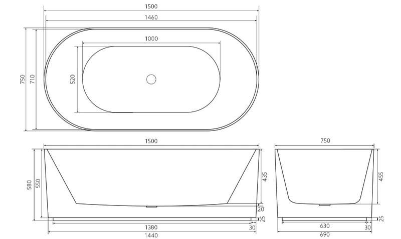 Kessler Bath Tub Free Standing Style 823 White | Black