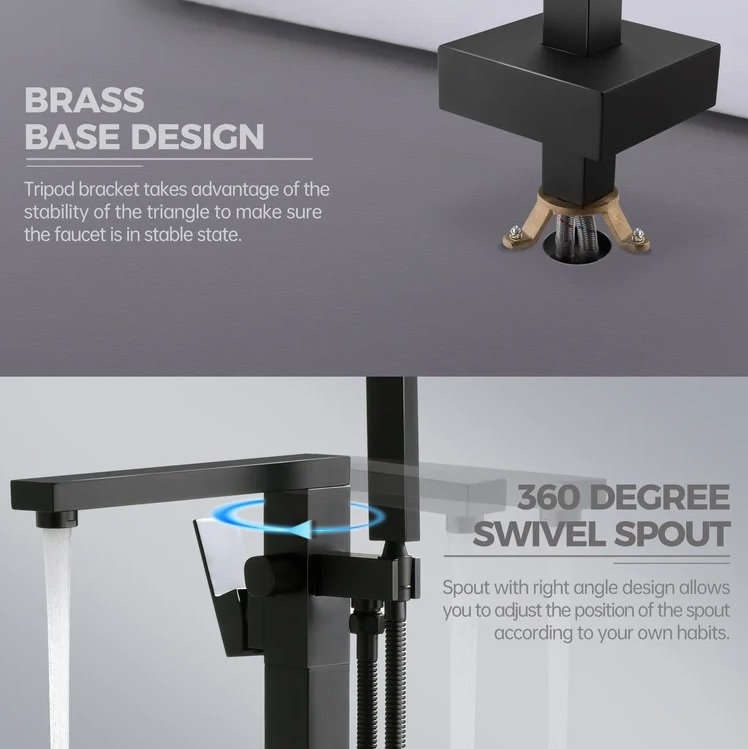 Kessler Free Standing Bath Mixer Tap | Bathroom Faucet Square Chrome | Black |Gold - Different Color