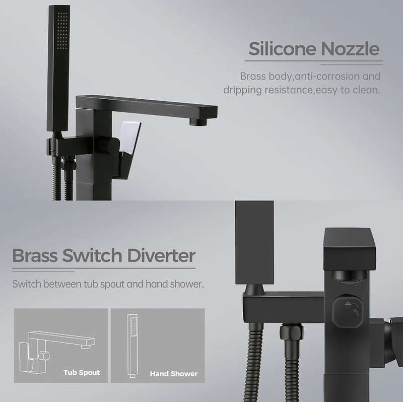 Kessler Free Standing Bath Mixer Tap | Bathroom Faucet Square Chrome | Black |Gold - Different Color
