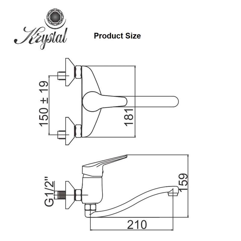 Krystal Sink | Kitchen Mixer Tap Faucet Wall Lever - Different Color