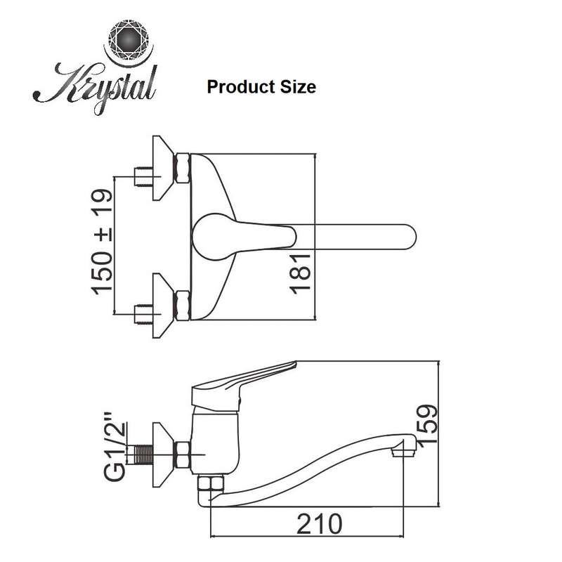 Krystal Sink | Kitchen Mixer Tap Faucet Wall Lever - Different Color