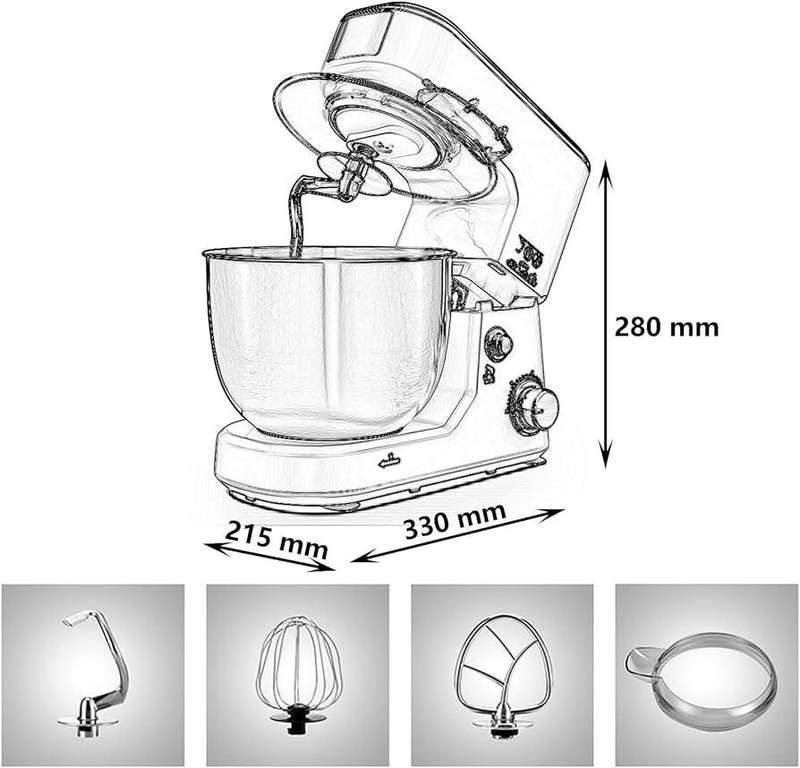 3-in-1 Stand Mixer with Dough Hook, Whisk & Beater