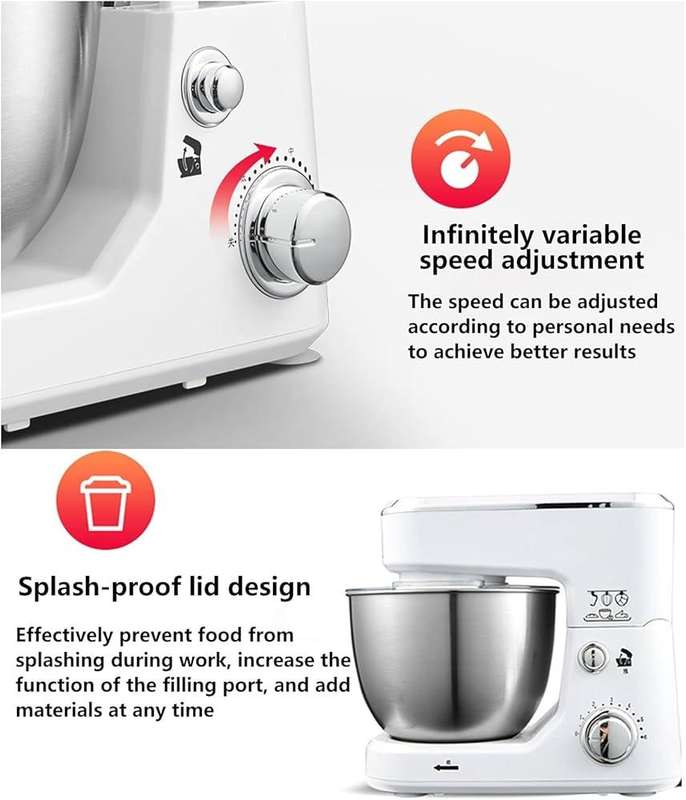 3-in-1 Stand Mixer with Dough Hook, Whisk & Beater