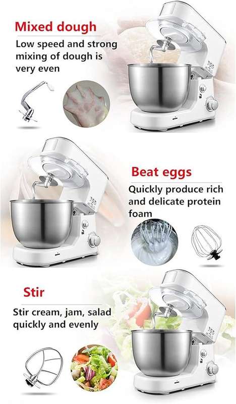 3-in-1 Stand Mixer with Dough Hook, Whisk & Beater