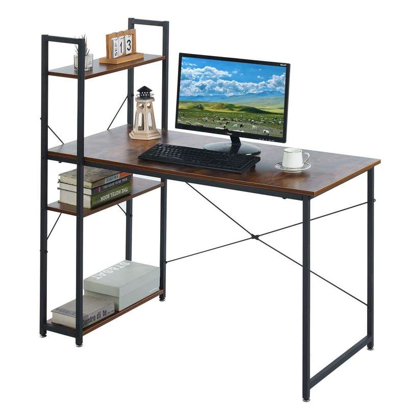 Computer Desk with 4 Storage Shelves