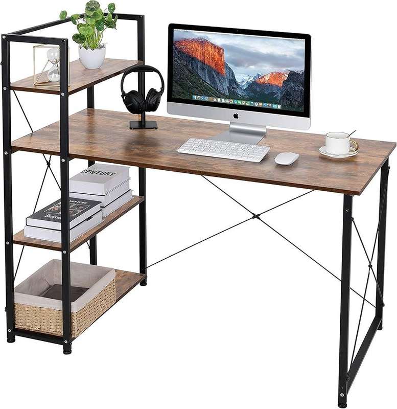Computer Desk with 4 Storage Shelves