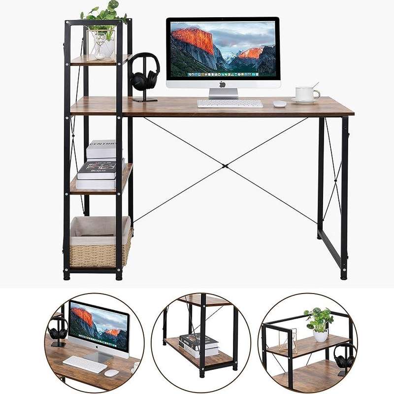 Computer Desk with 4 Storage Shelves