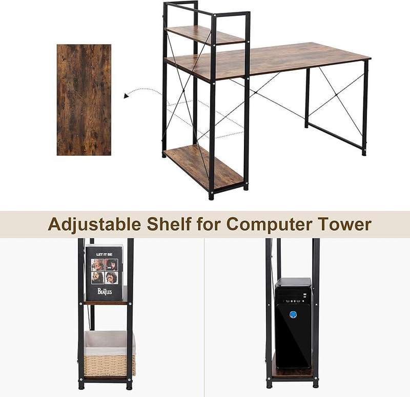 Computer Desk with 4 Storage Shelves