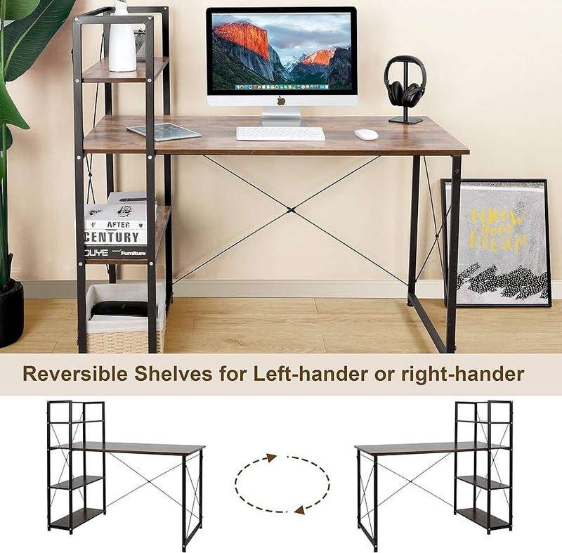 Computer Desk with 4 Storage Shelves
