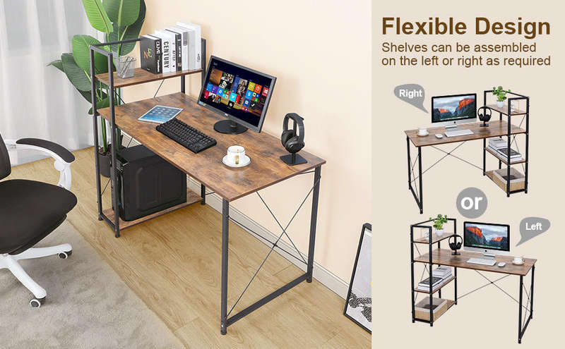 Computer Desk with 4 Storage Shelves