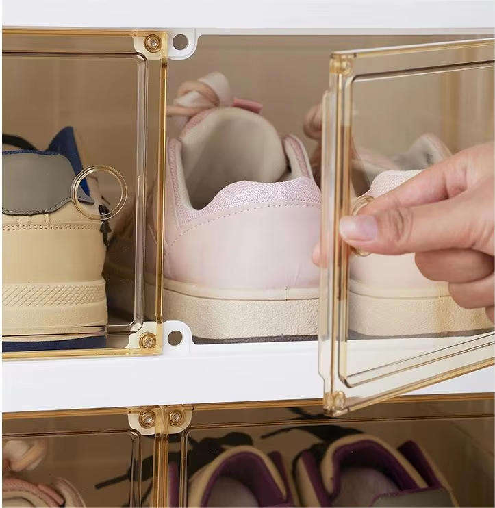 Double Row Folding Transparent Plastic Shoe Cabinet Without Installation