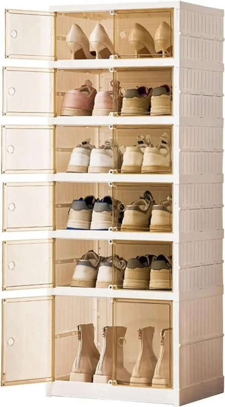 Double Row Folding Transparent Plastic Shoe Cabinet Without Installation