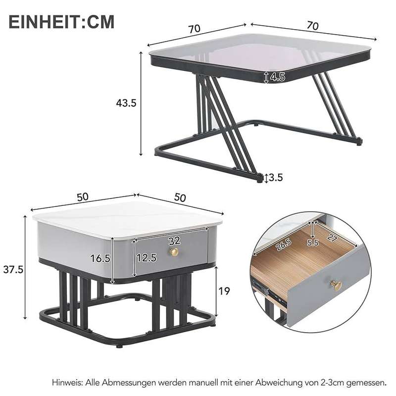 Modern Luxury 2 piece coffee table with drawer