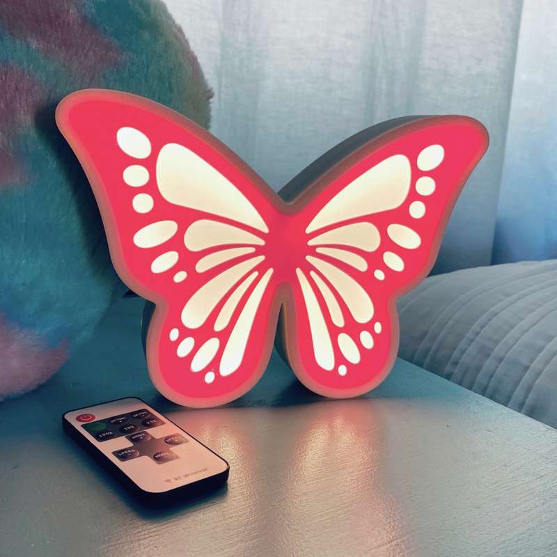 Kids Butterfly Night Light / Desk Lamp with RF Remote - White & Pink