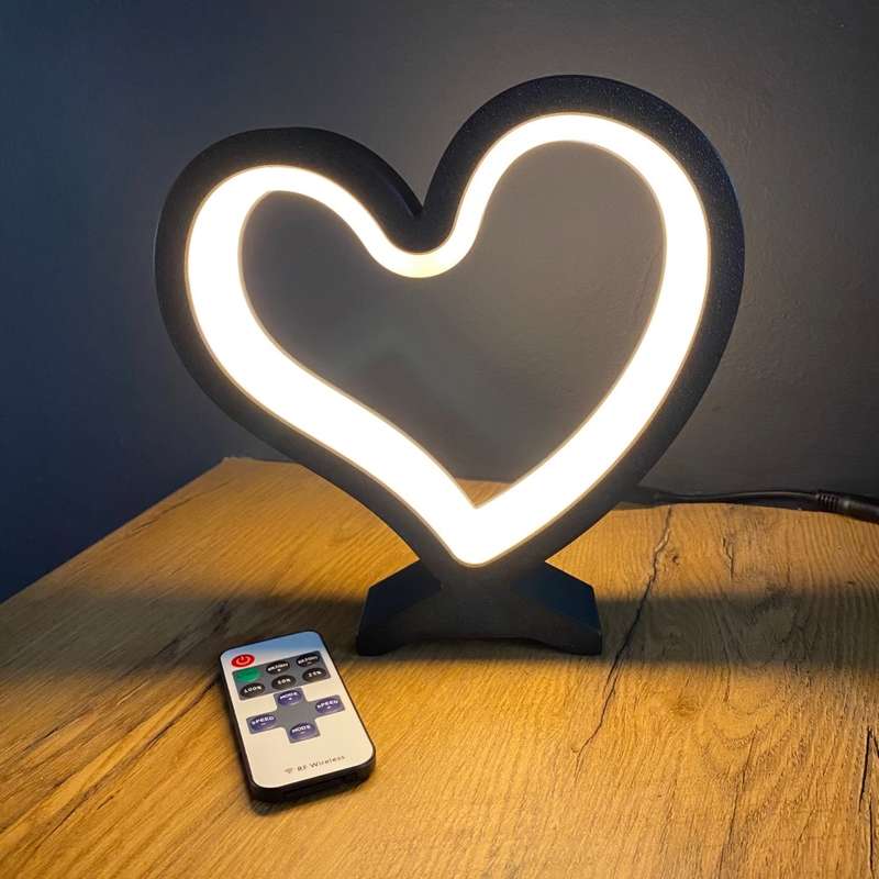 Kids Heart Night Light / Desk Lamp with RF Remote - Black