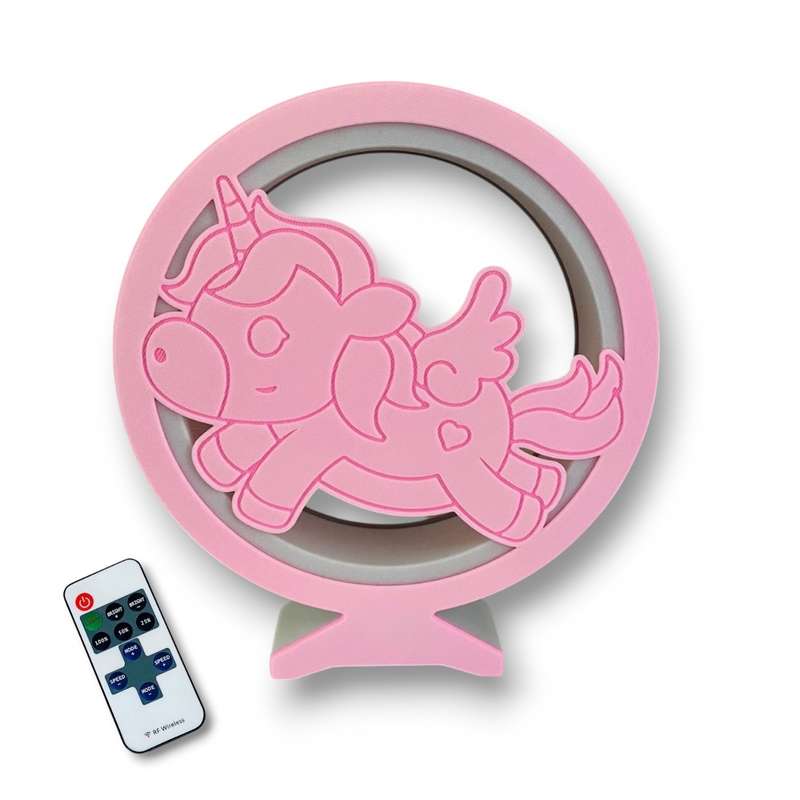 Kids Pink & White 3D Printed Unicorn Night Light / Desk Lamp with RF Remote