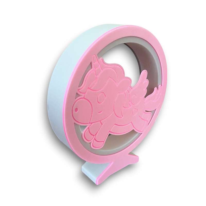 Kids Pink & White 3D Printed Unicorn Night Light / Desk Lamp with RF Remote