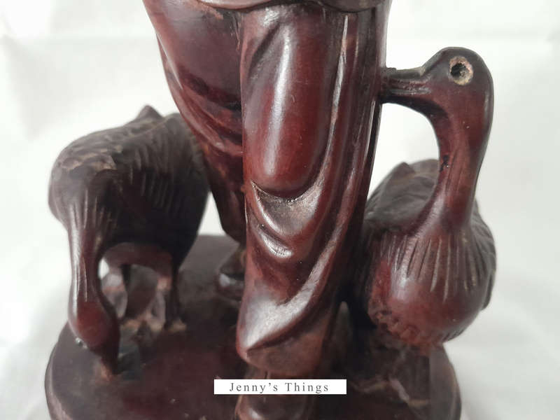Wooden Chines figurine - Girl feeding geese (Height 27cm)
