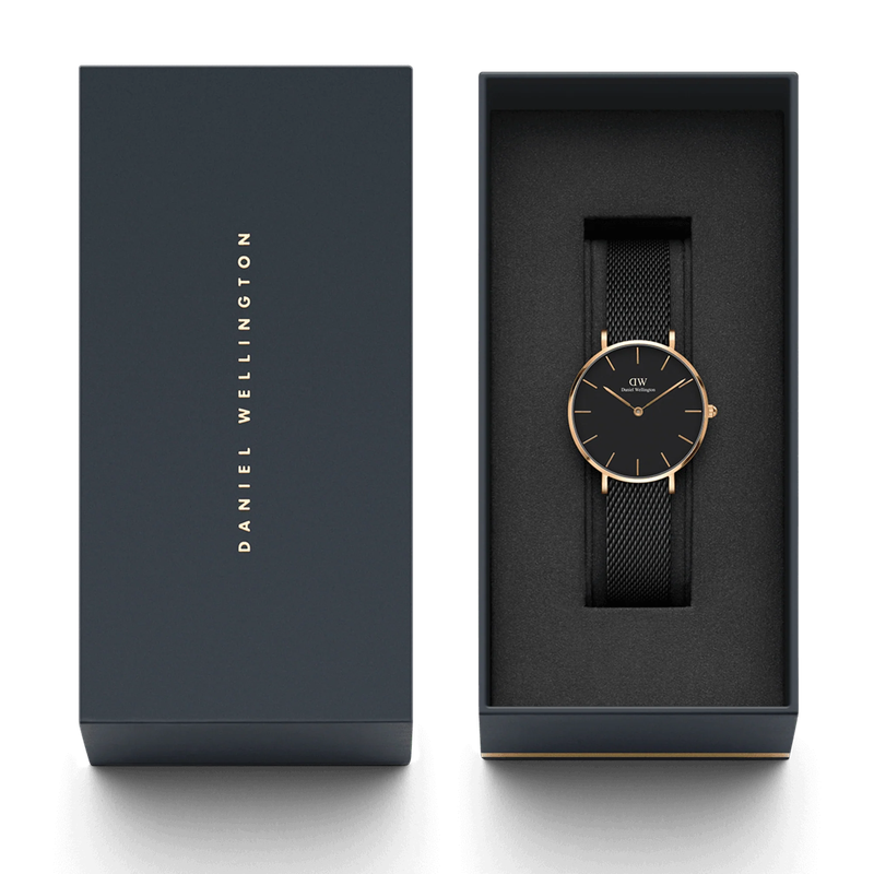 Daniel Wellington Petite Ashfield Rose Gold Women's Watch (DW00100202) - Black Dial Mesh Bracelet
