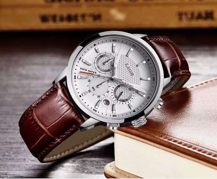 LIGE Luxury Men's Quartz Watch - Elegant Rose Golden Case with Date & Chronograph
