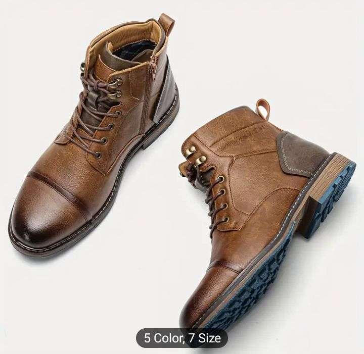 Men's Vintage-Inspired Ankle Boots - Durable Rubber Sole, Comfortable Lace-Up for Outdoor Activities