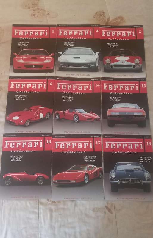 9 Ferrari die cast model cars + their magazines